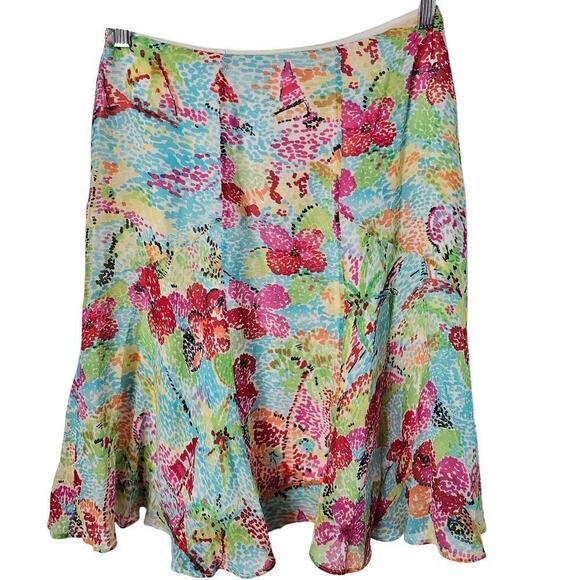 Vintage Harold's Y2K Skirt Womens Size 2 Blue Red Silk Floral Ruffles Coquette - Picture 2 of 7